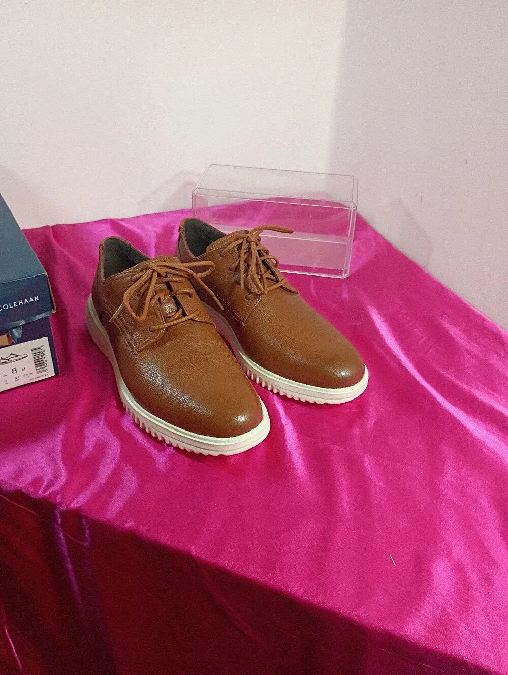 Cole Haan Grand + Plain Toe Oxford Shoes Men's 8M C36935 British Tan Leather New